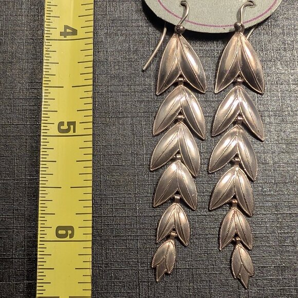 Dangle Leaf Earrings Sterling Silver Estate Vtg - Picture 2 of 4